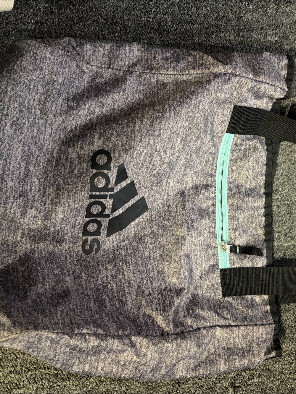 adidas Heather Gray Tote with Black Logo and Light Teal Zipper